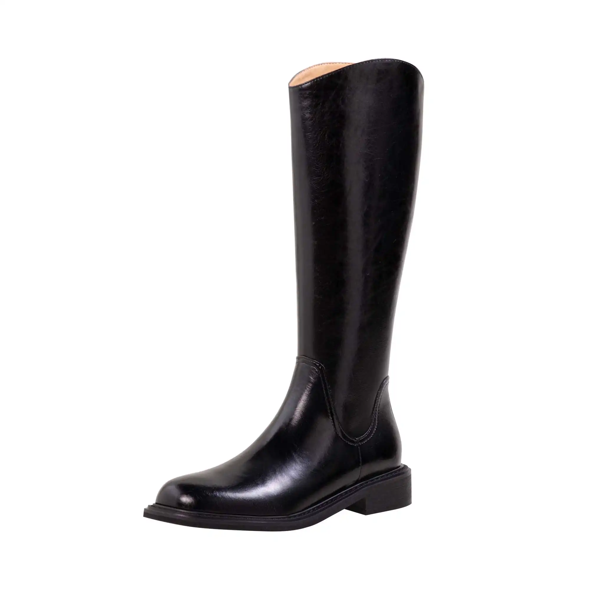 Krazing Pot Size 40 Cow Split Leather Zipper Med Heels Riding Thigh High Boots Warm Winter Shoes Casual Solid Knee-high Boots