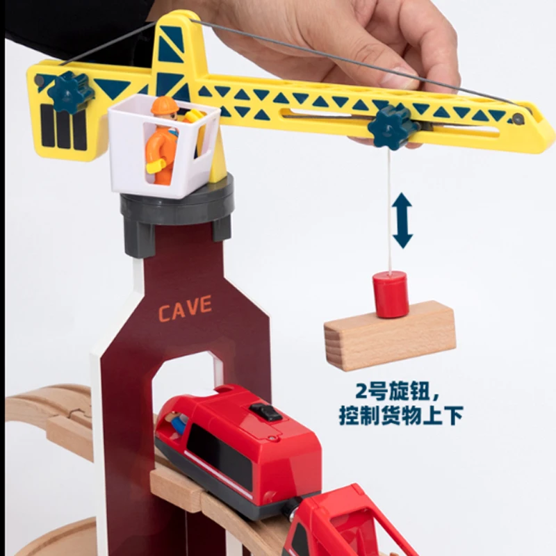 Hands-On accessori per binari in legno Magic Rail Car Fun Hanging Tower Crane Toy Engineering Construction Boy Gift