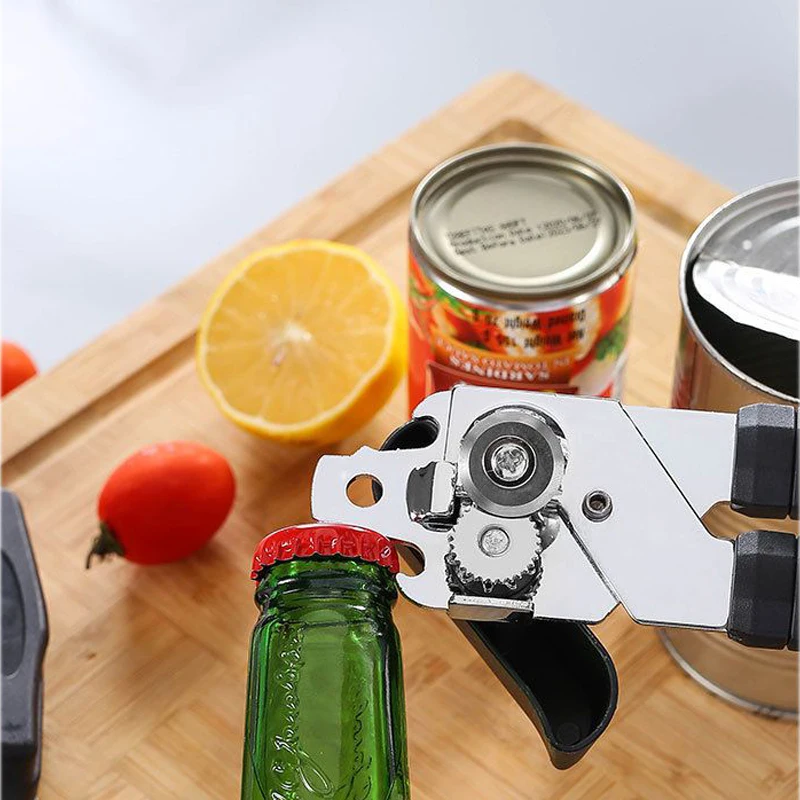 Stainless Steel Can Opener Multifunctional Grip Safe Cut Bottle Openers Side Cut Tins Bottle Cutter for Kitchen Gadgets