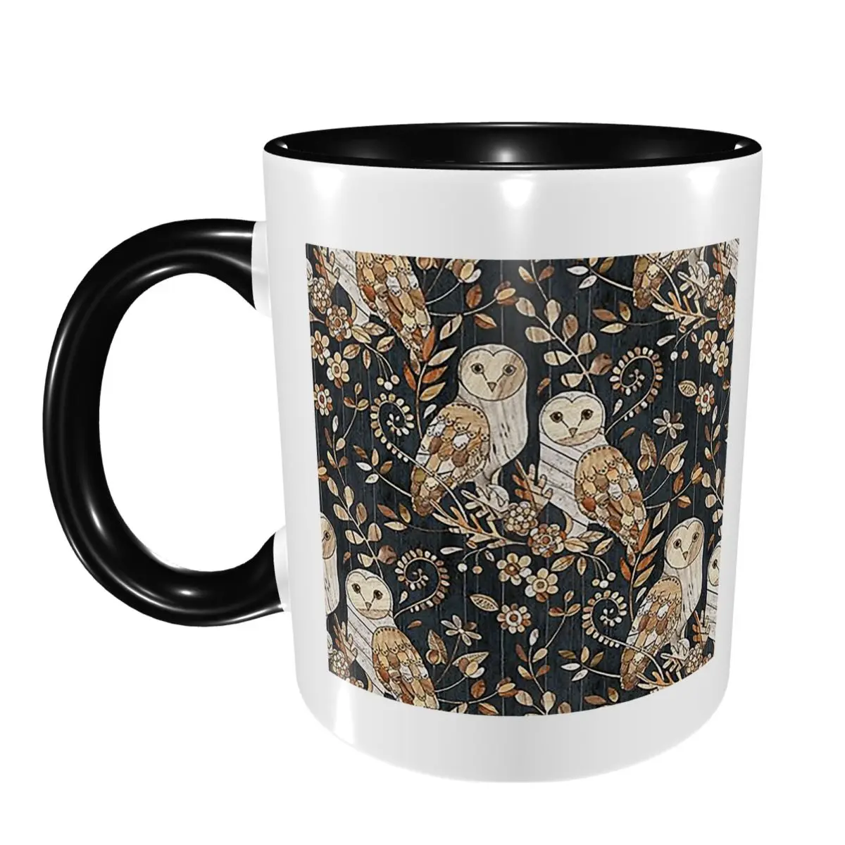Wooden Wonderland Barn Owl Collag Mug Funny Ceramic Coffee Cups Tea Mugs Milk Cup Drinkware Gifts for Friends