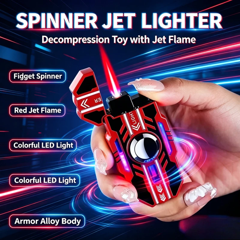 Rotatable Mecha Gyro Butane Lighter, Luminous Windproof Red Flame, Fingertip Decompression Inflatable Cigarette Smoking Tool