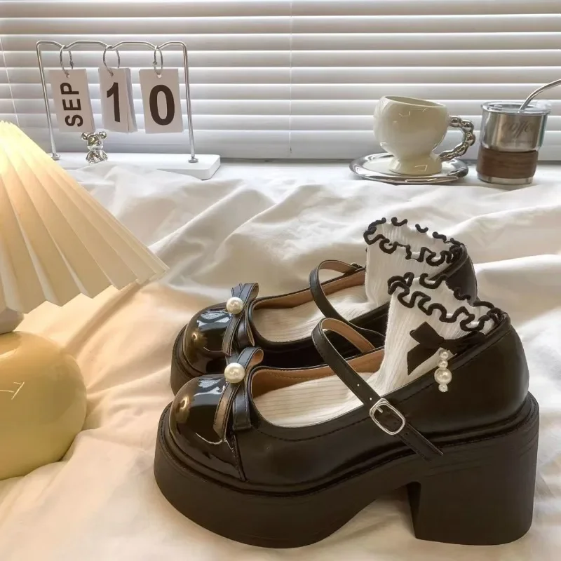 

2025-лодочки, лоферы, женские готические туфли на платформе с круглой головкой, женская обувь Мэри Джейн в японском стиле в стиле Лолиты, на высоком каблуке