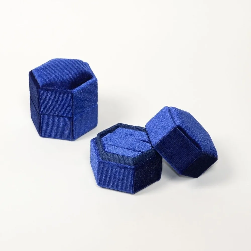 Praktische Samt-Schmuckschatulle im Hexagon-Design, elegante Schmuckvitrine mit doppeltem Fach, weiche, hochwertige Schmuckaufbewahrungsbox, Geschenk – Detail 3