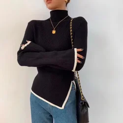 Lucyever-suéter de cuello alto para mujer, Jersey de punto con abertura lateral, manga larga acampanada, novedad de invierno, 2023