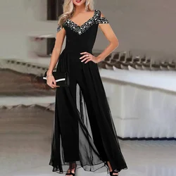 Summer European and American Fashion Printing V Neck Strapless High Waist Women's Jumpsuit  Jumpsuits Temperament Commute