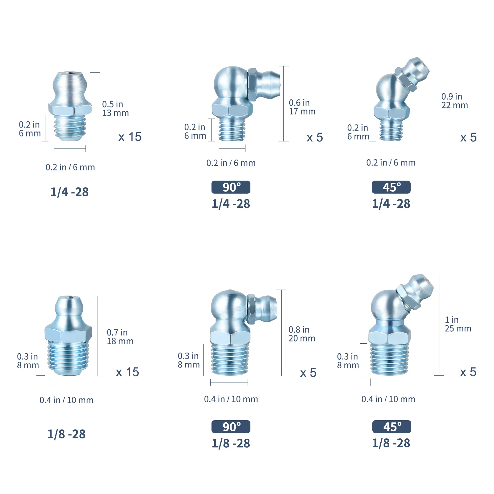 UKCOCO 50Pcs A0829 Grease Fitting Assortment Kit Grease Zerks Assortment Set (Silver)