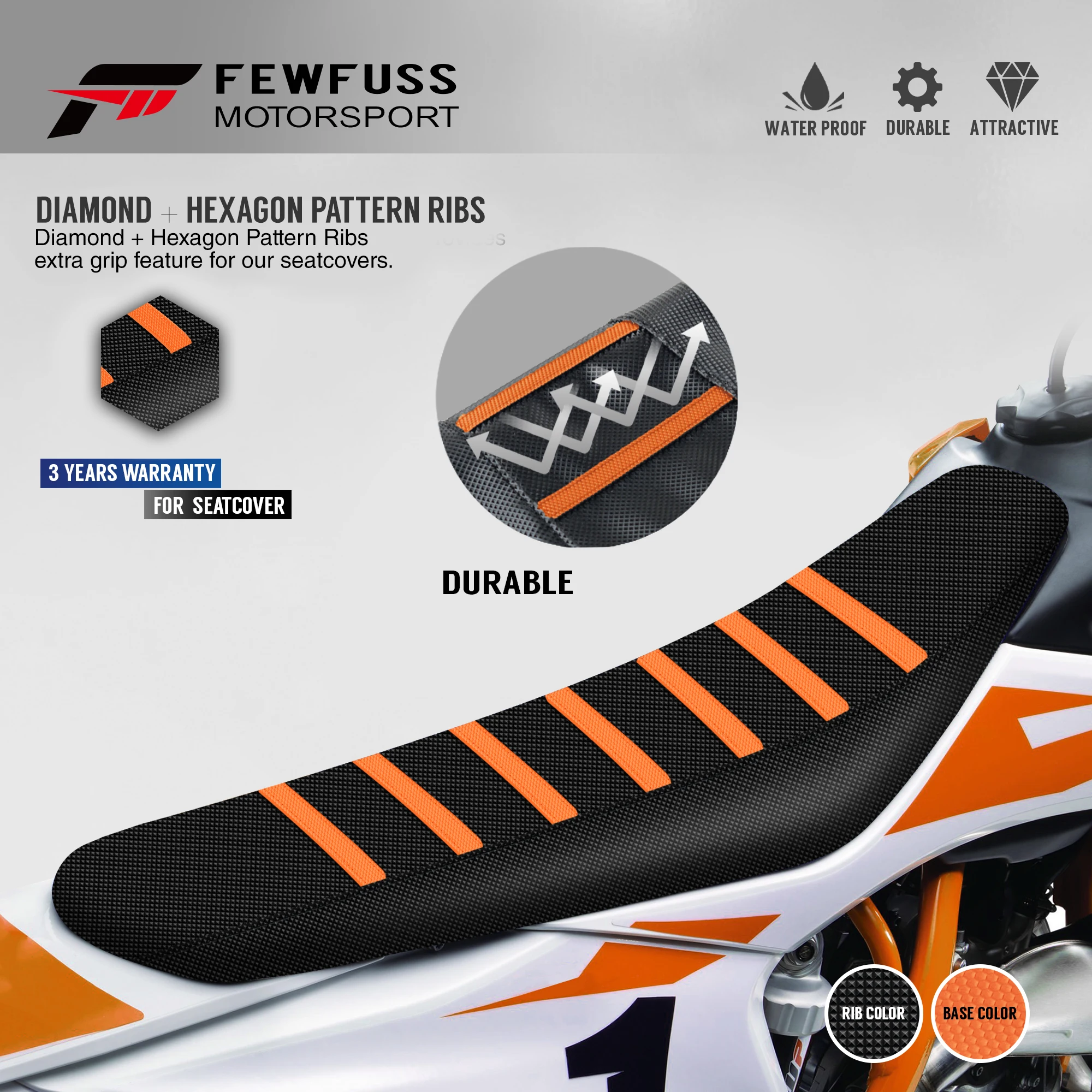 FEWFUSS Universal Ribbed Gripper Seat Cover Waterproof Set Protection Antislip Upset Apply to For SXF EXC KXF CRF YZF WR TC TE image 3