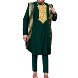 Abiti africani per uomo Tradizionale ricamo Bazin Abbigliamento personalizzato Uomo 3 pezzi Set Abito da cerimonia per festa di nozze Dashiki 6XL