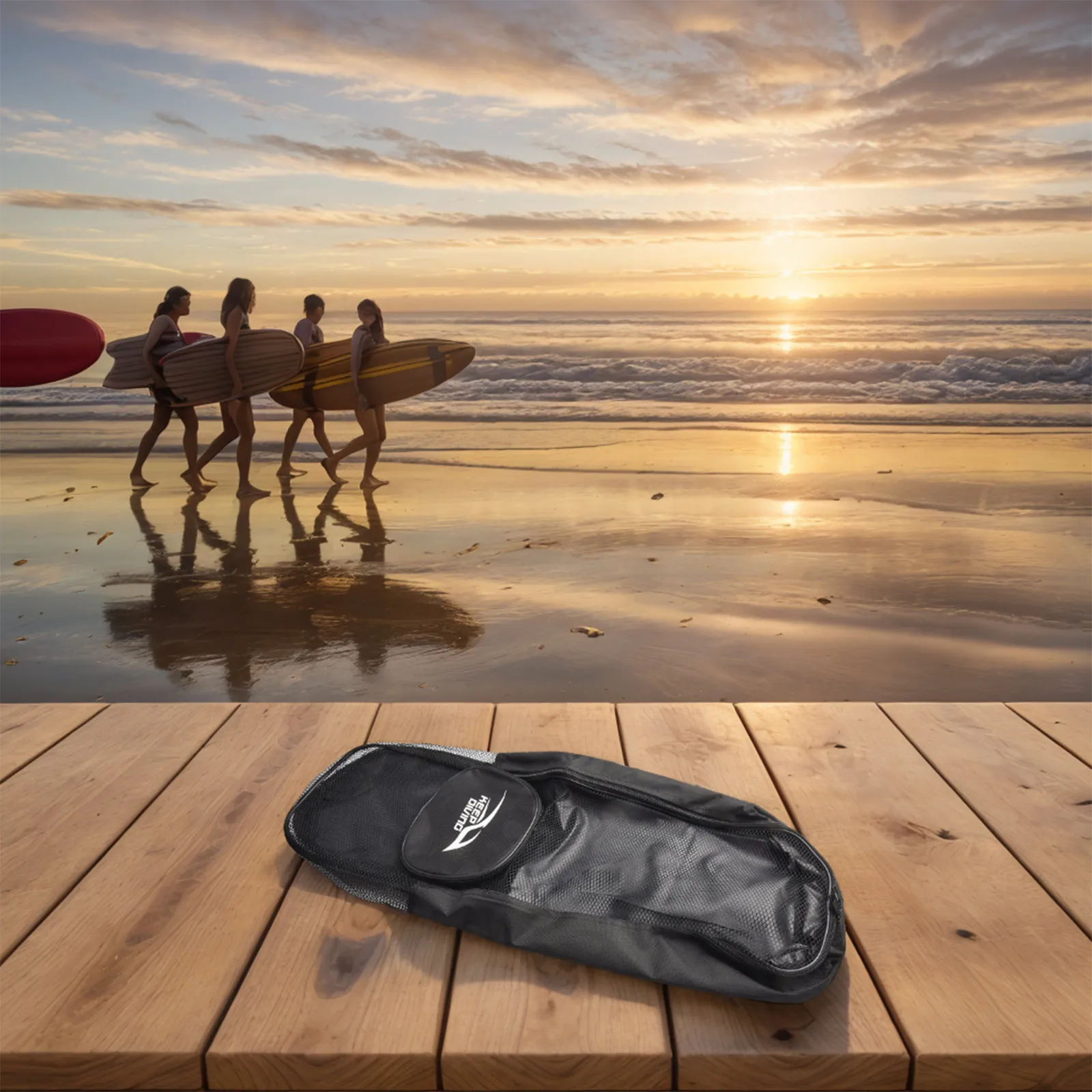 حقيبة تروس شبكية شديدة التحمل مع جيب خارجي وحزام واحد قابل للتعديل لملحقات الغوص والغطس والسباحة