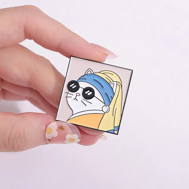 Cartoon Cute Cat Oil Painting Enamel Pin David Meowie Bowie Kitten Brooch Lapel Artist Badge Jewelry Gifts For Kids Friends