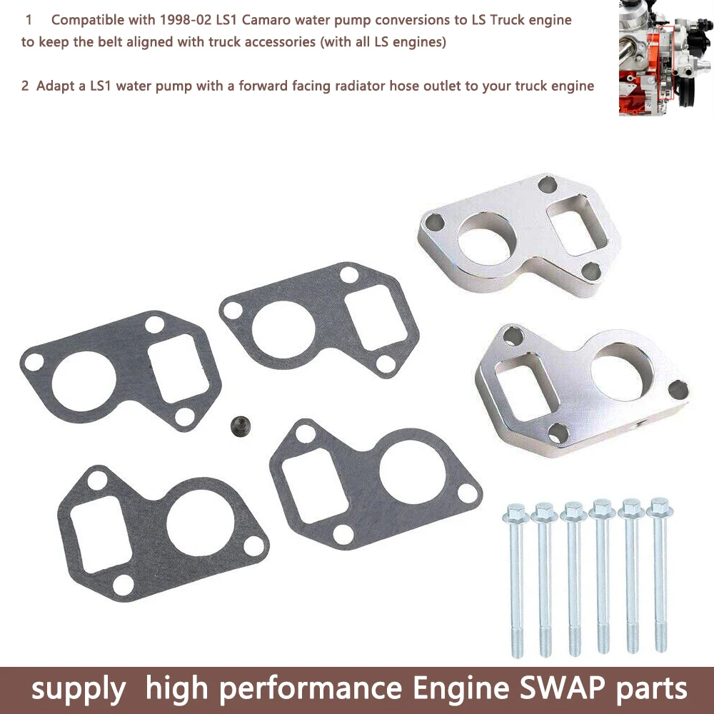 0.7inch 3/4'' Thick LS Water Pump Spacers Adapter Swap Kit For Chevy Camaro LS1 LSX LQ4