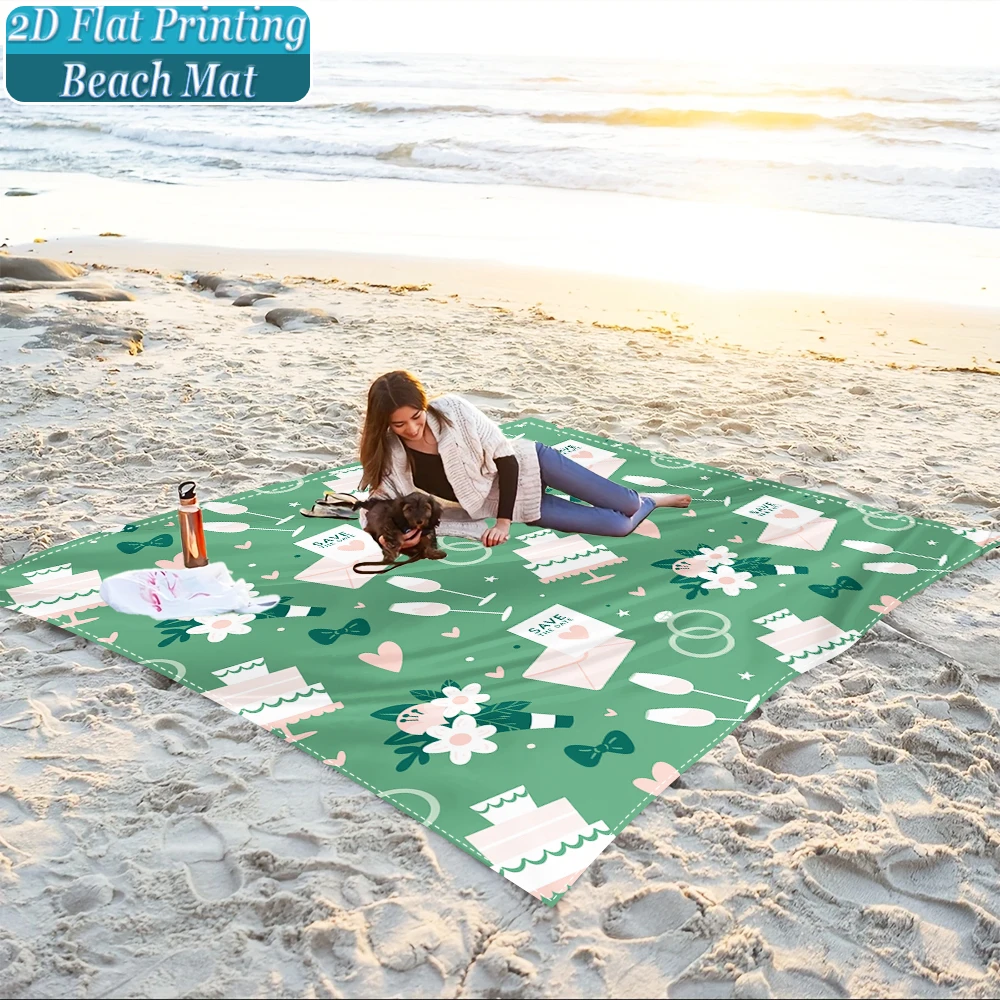 1-Piece Set, Summer Outdoor Beach Mat, Includes 4 Ground Stakes, Unique Printed Design, Fade-Resistant, Lightweight, Quick-Drying, Easy to Carry, Windproof and Sandproof, Fashionable and Trendy Outdoor Activity Decoration, Suitable for Beach, Camping, Picnics, Parties