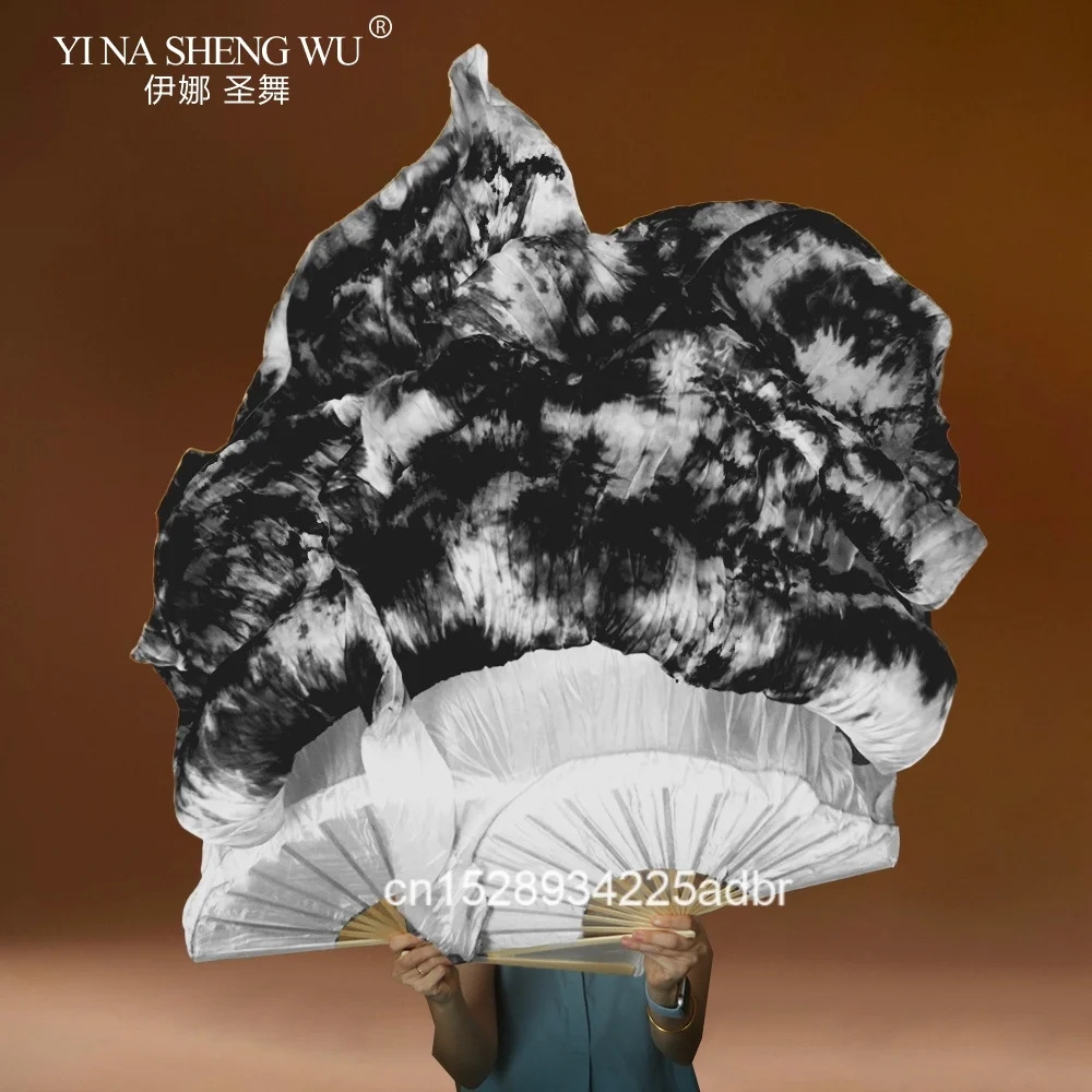 Tie-dye Wholesale 1 Pair Real Silk Belly Dance Fans Classic Size Bamboo Ribs Fan Veil Dance Preformance Show Props Customize