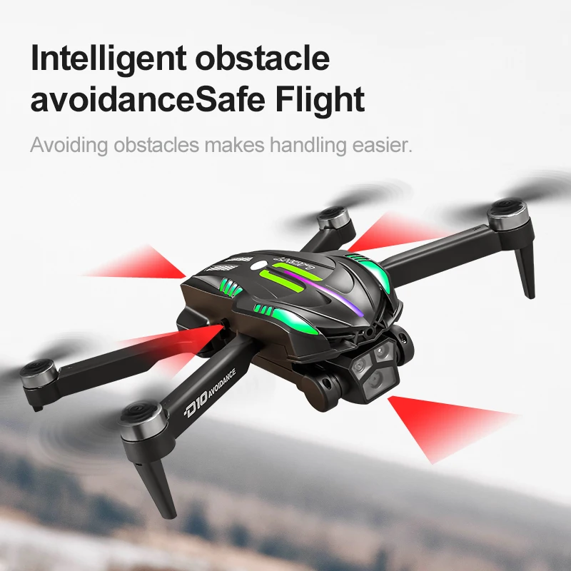 

D10 brushless drone. HD dual cameras capture twice the exciting moments, with stabilized ESC and 360-degree obstacle avoidance.