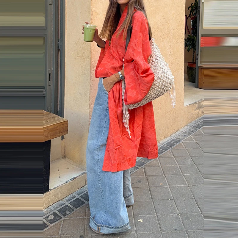 Casual Solid Long Sleeve Beach Outerwear Women Long Kimono Cardigans Sexy V Neck Open Front Jacquard Textured Maxi Cover Up Coat