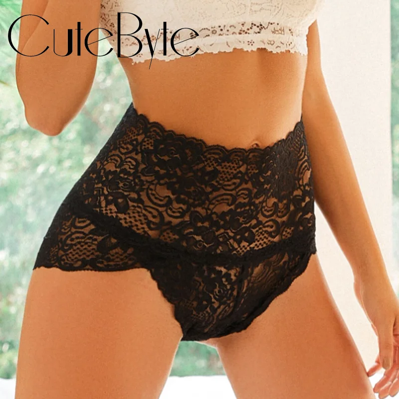 Sexy High-Rise Lace Briefs Comfortable Stretchy Semi Sheer French-Cut Panties Women\'s Underwear Breathable Lingerie S-2XL