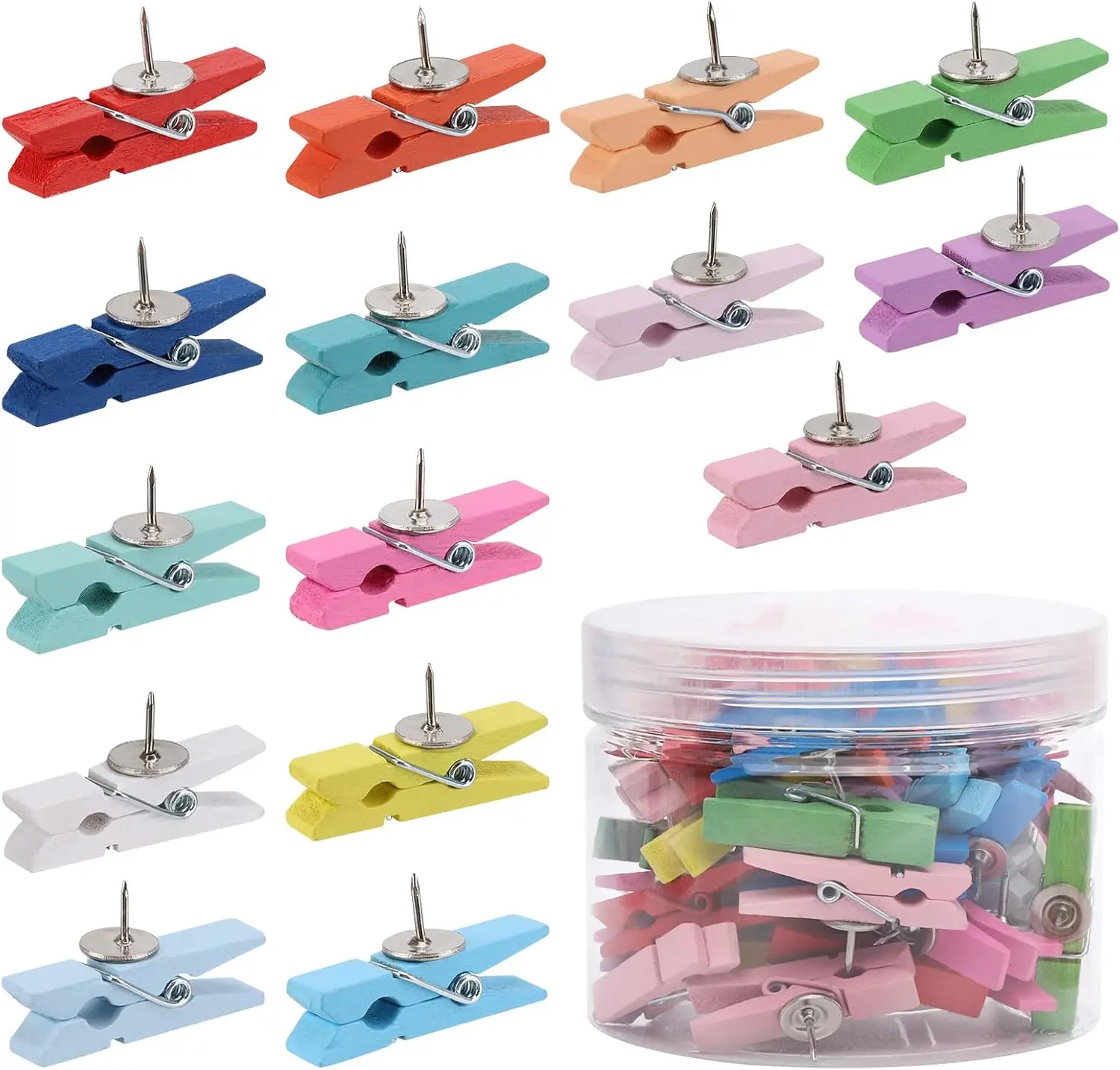 

50Pcs Colorful Wooden Push Pin Clips for Cork Board, Photos, Artwork, Crafts