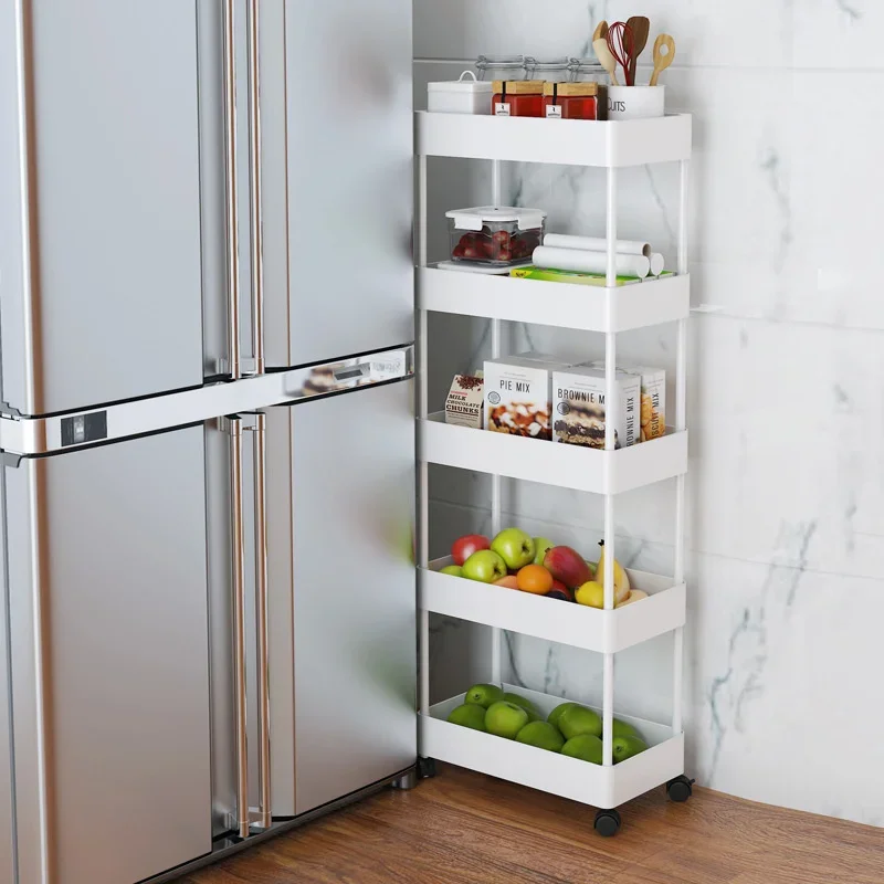 Multifunctional Kitchen Spice Rack, Cracked Multi-layer Shelf, Universal Pulley Storage, Drain Hole Design, Fruit Rack