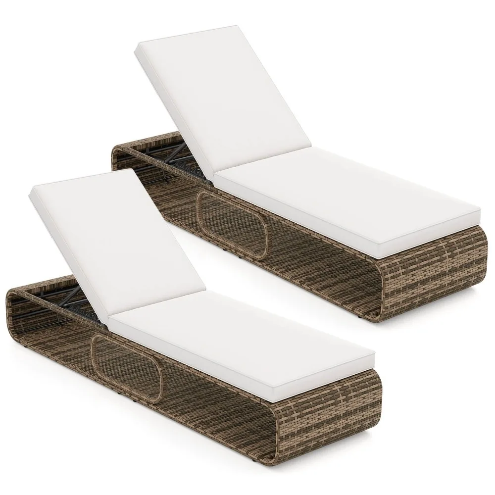 

2PCS Outdoor Chaise Lounge Chair with Adjustable Backrest Cushion and Storage