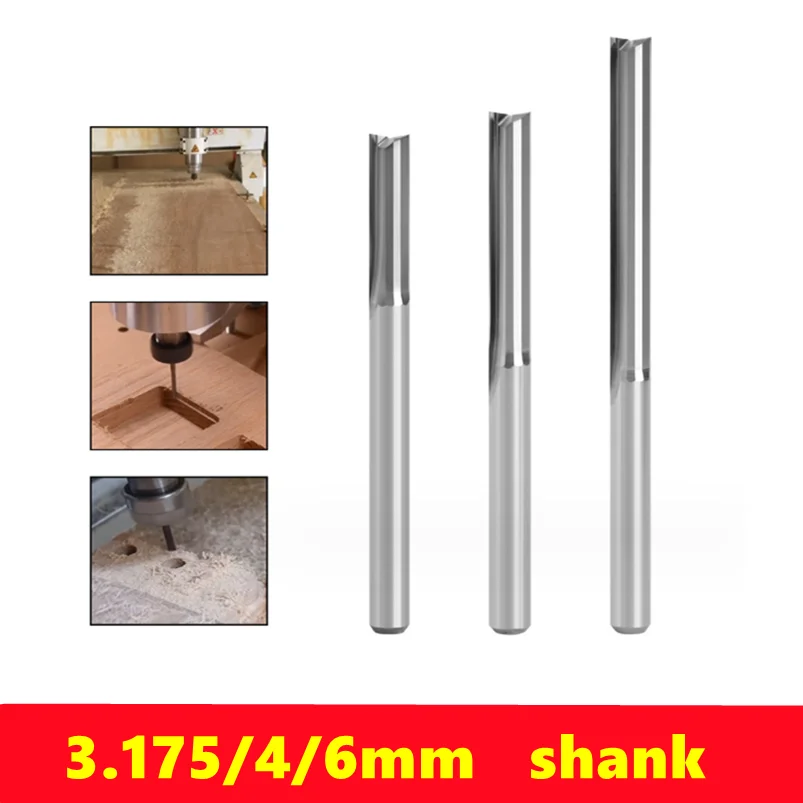 1pcs Carbide End Mill  3.175/4/6mm Shank 2 Flute Straight Slot Milling Cutter MDF Plastic Wood Cutter CNC Machine Router Bit