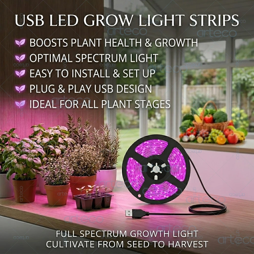 

5V USB Led Plant Growing Light Full Spectrum Hydroponic Grow Lamps Indoor Plants Greenhouse Flower Seeds Phyto Lamp Strip 0.5-5M