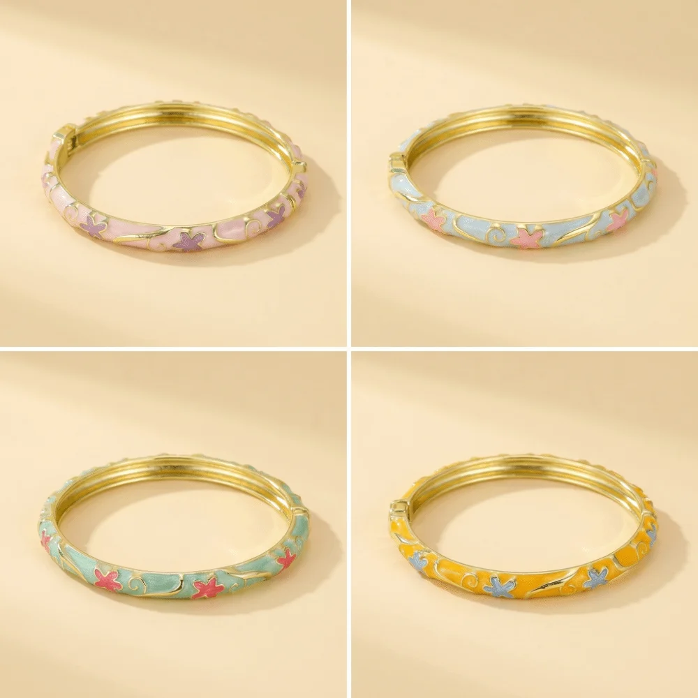 Fresh and Sweet Enamel Bracelet Vintage Metal Oil Drop Bracelet National Style Five-Petal Flower Enamel Dropped Glaze Bangle