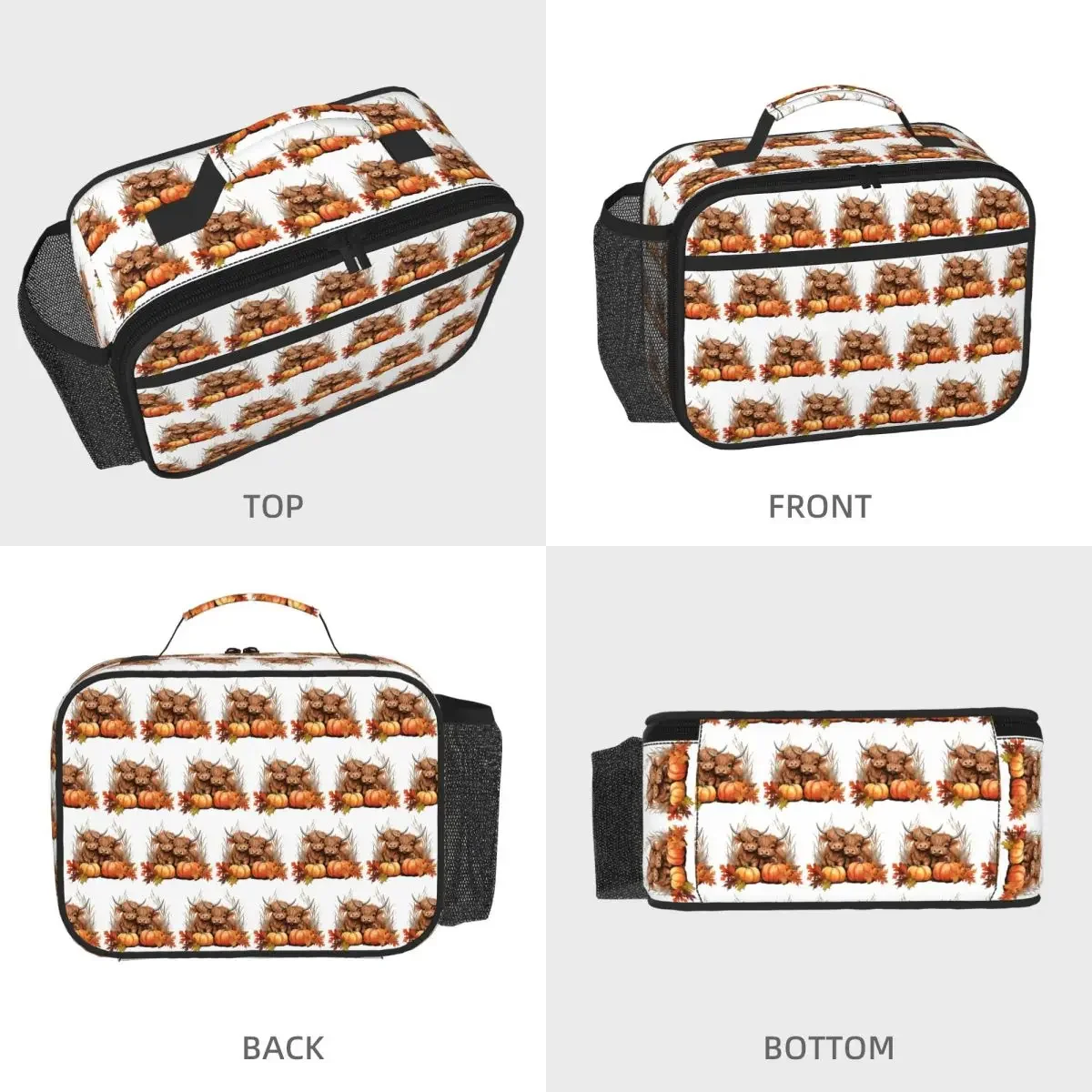 Highland Cow Calf Autumn Leaves Insulated Lunch Bag for Kids School Cooler Thermal Food Box Tote Leakproof Lunch Boxes Container