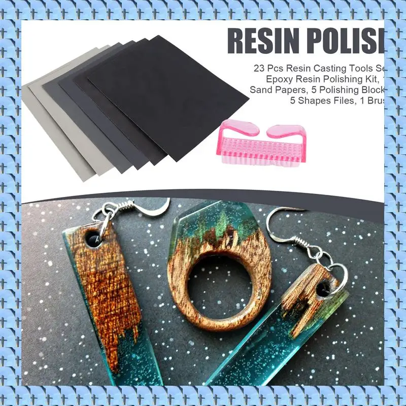 NOCM 23 Pcs Resin Casting Tools Set, Epoxy Resin Polishing Kit, 12 Sand Papers, 5 Polishing Blocks, 5 Shapes Files, 1 Brush