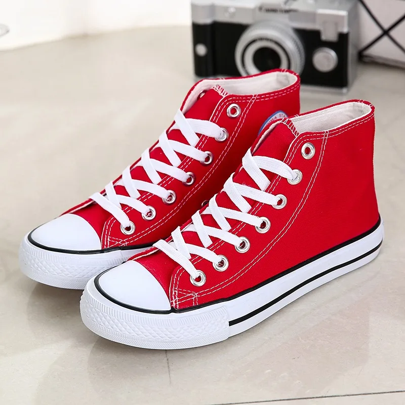 Women Canvas Flat Shoes Spring New Fashionable and Breathable Women Running Casual Thick Soled White and Red Sneakers