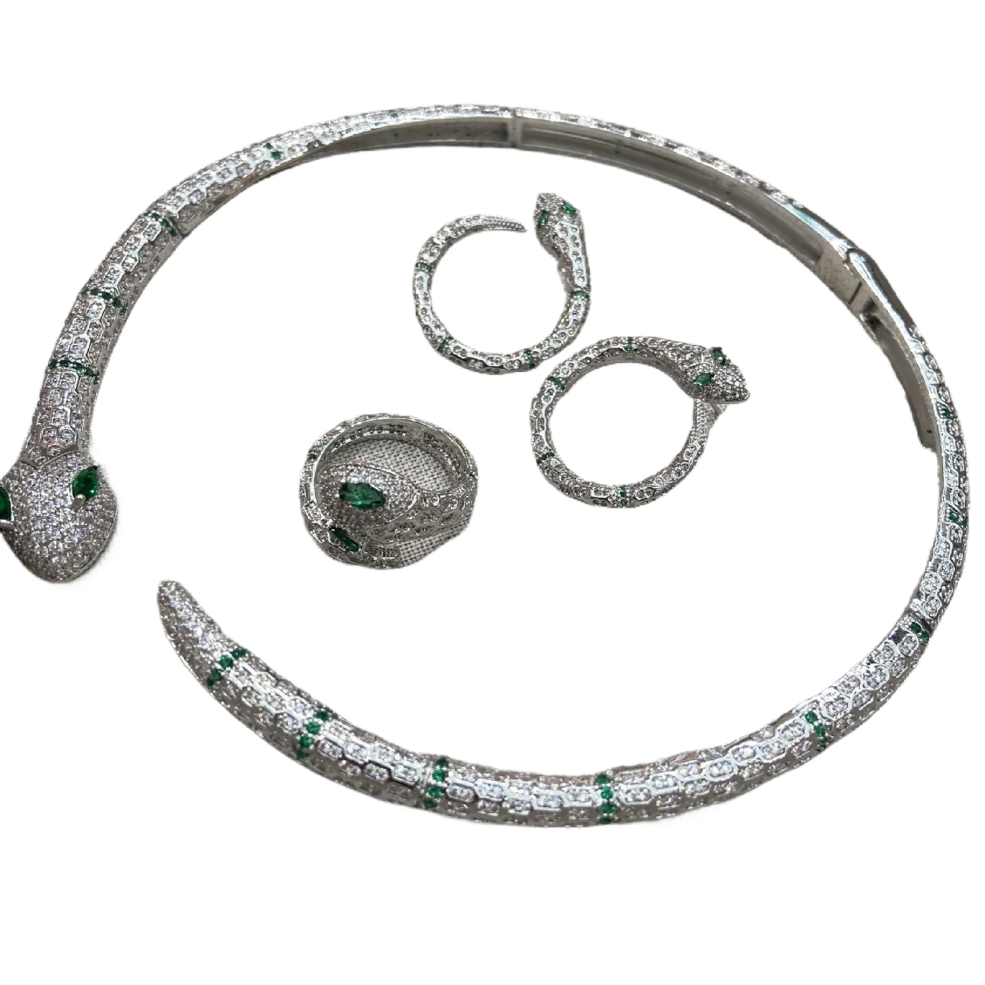 جديد فريد الزركون Snakelike طوق الأفعى أقراط الطوق ثلاث قطع دعوى الفاخرة قلادة امرأة مجوهرات البدلة الإكسسوارات