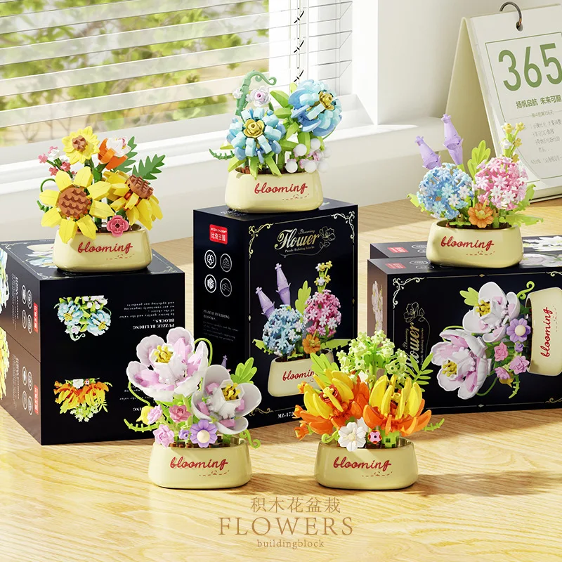 

Горячая распродажа, совместимая с имитацией роз, строительные блоки, букет, сочная головоломка в горшке, новогодний подарок, не готовый продукт