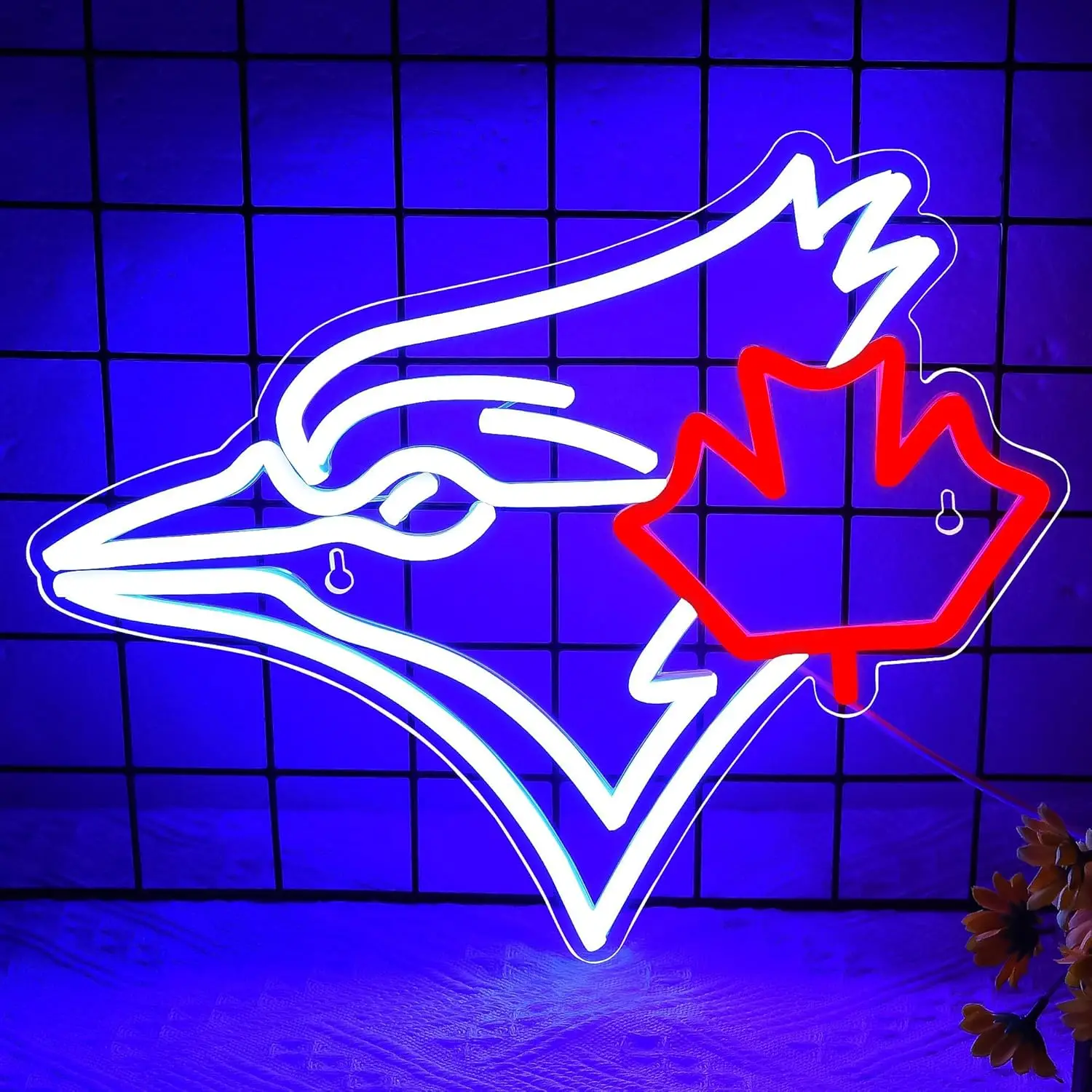 USB Dimmable Blue Jay with Maple Leaf Neon Sign Vintage Nature Themed LED Light for Pub Bedroom Wall Decor Canada Themed Gift