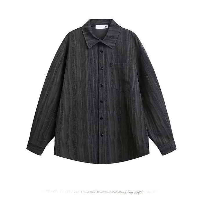 เสื้อคลุมผู้ชายลายทางย้อมสีสไตล์อเมริกัน แขนยาว ทรงหลวม สวมใส่สบาย เหมาะสำหรับฤดูใบไม้ร่วง ใช้งานได้หลากหลาย เนื้อผ้าเบา