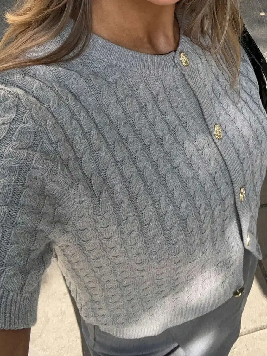 Womens Cable Knit Crop Sweater Stylish Cardigan