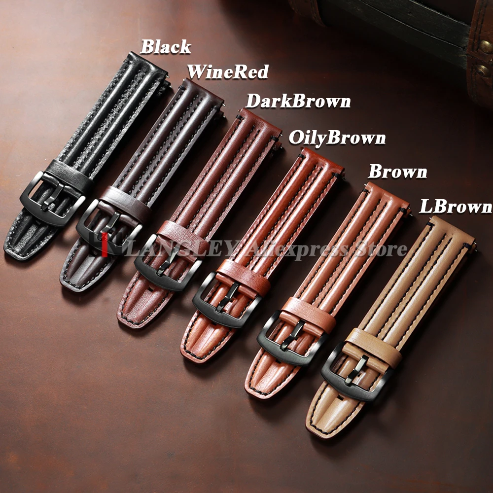 Vintage Genuine Cowhide Leather Watch Strap for Samsung Galaxy Watch 7/6/5/4 for Omega 20mm 22mm 24mm Rugged Double Bone Bands