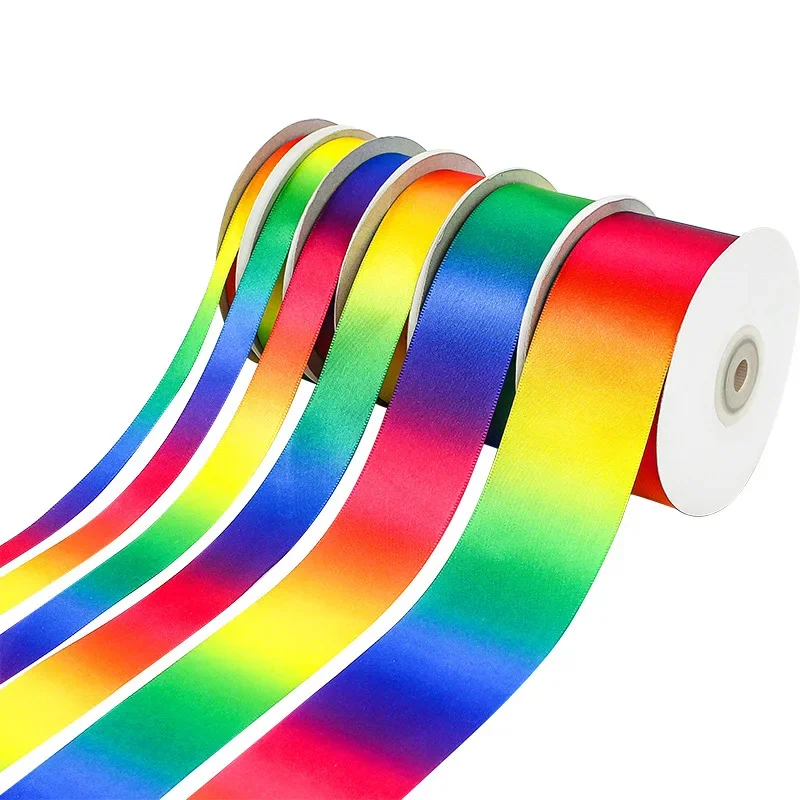 22meter/roll Rainbow High Density Gradient Polyester Colorful Ribbon DIY Material Baking Packaging Clothes Headwear Decorative