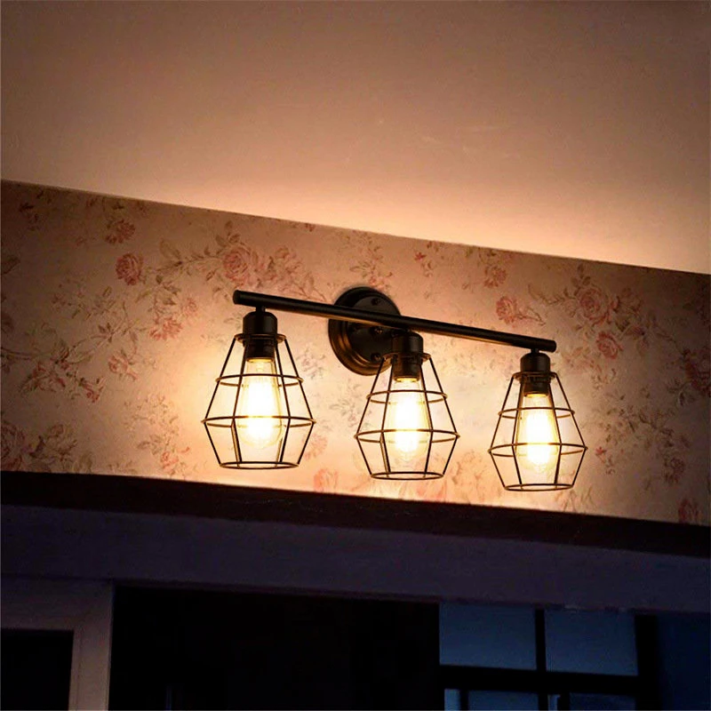 3 Kopf Wand lampe American Country Eisen Kunst Wand lampe schwarz Retro Industries til Korridor Studie Wand lampe Wand lampe