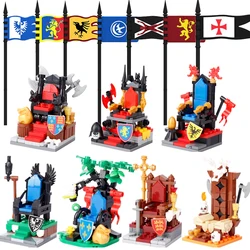 Medieval Military King Throne Building Blocks Castle Army Royal Knights Soldier Weapons Flags Black Falcons Shield Bricks Toys