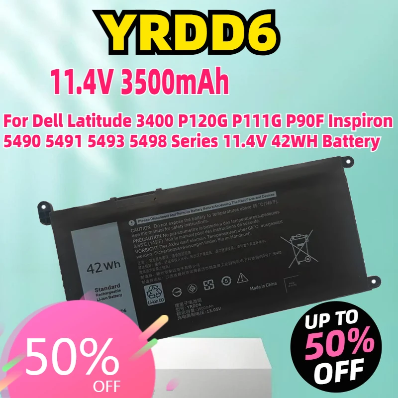 

New YRDD6 3500mAh Laptop Battery For Dell Latitude 3400 P120G P111G P90F Inspiron 5490 5491 5493 5498 Series 11.4V 42WH Battery
