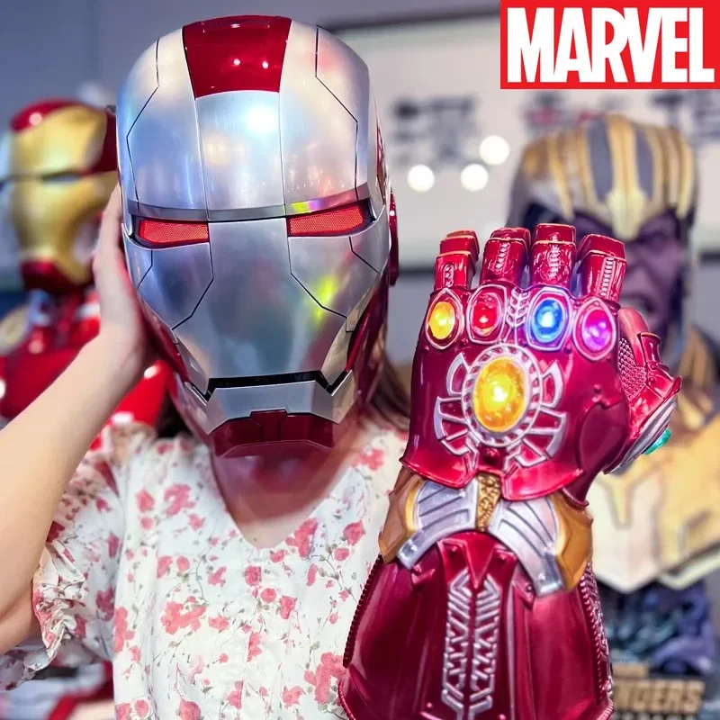 Marvel Mk5 Iron Man 1/1 Helmet Voice Control Remote Voice Opening Closing Chinese English Luminous Mask Halloween Festival Gifts