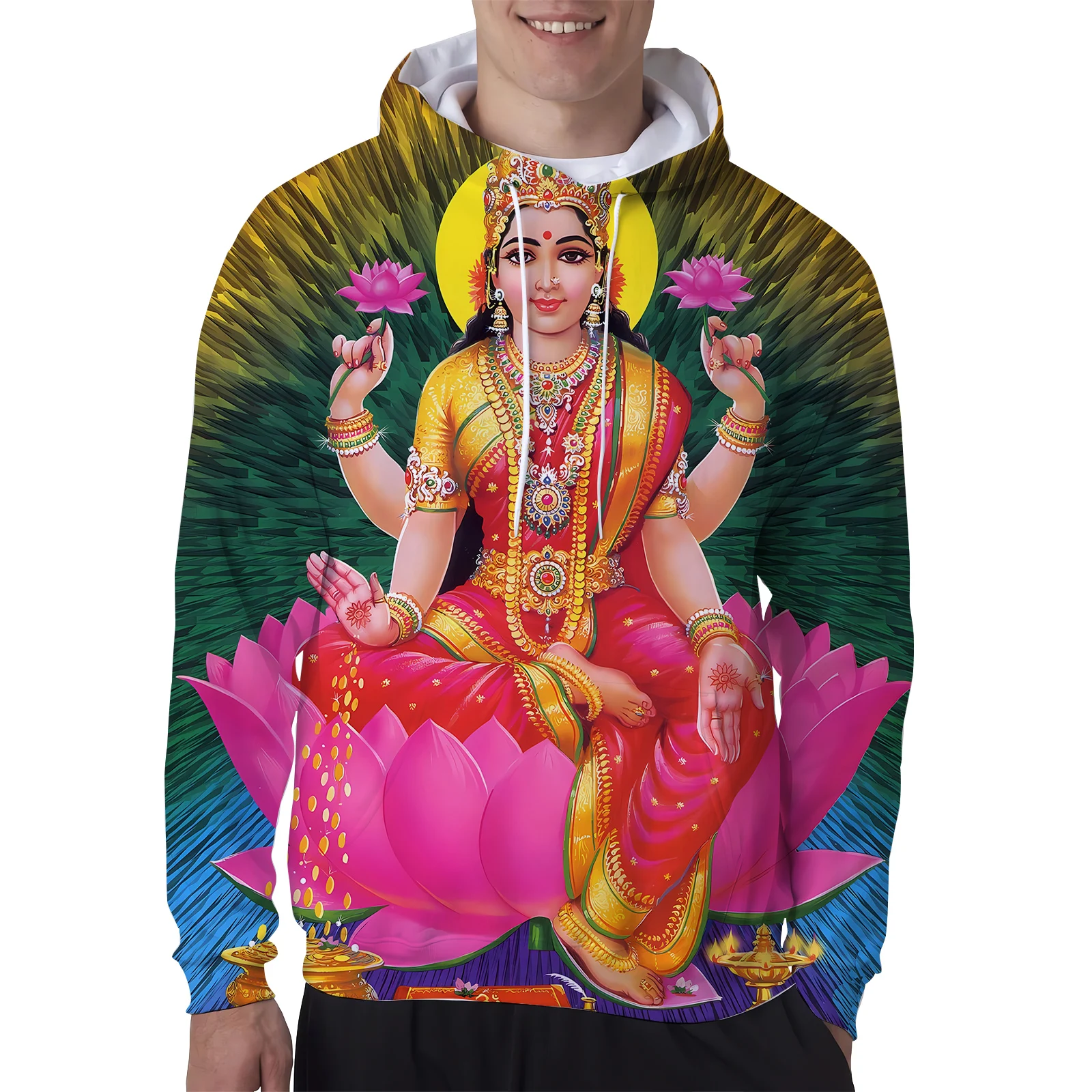 

HX Goddess Lakshmi Clothing Sets Indian God Fashion Printed Shirts Shorts Sweatpants Mens Women Tracksuits Dropshipping