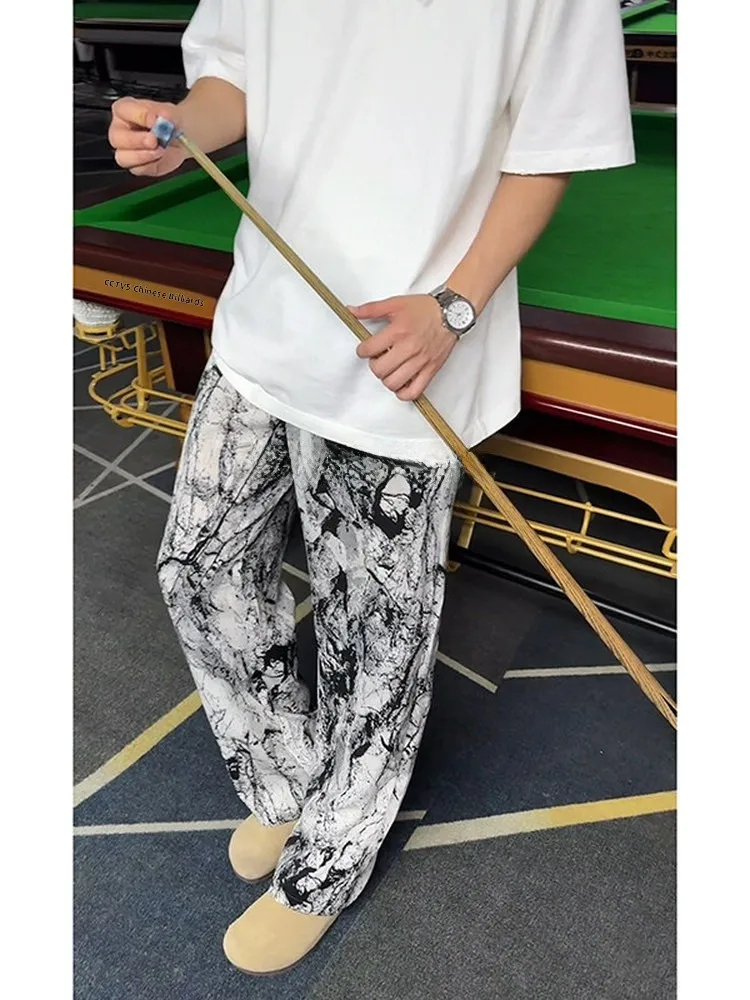 New Chinese Style Quick Dry Ink Tie Dye Ice Silk Casual Men's Pants Slim Straight Leg Wide Leg Anti-Mosquito Summer Leisure
