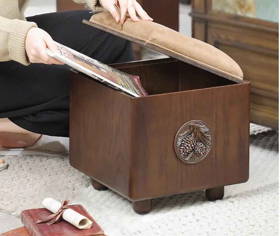 Chinese storage stool Storage stool can sit adult home wooden retro storage box solid shoe stool