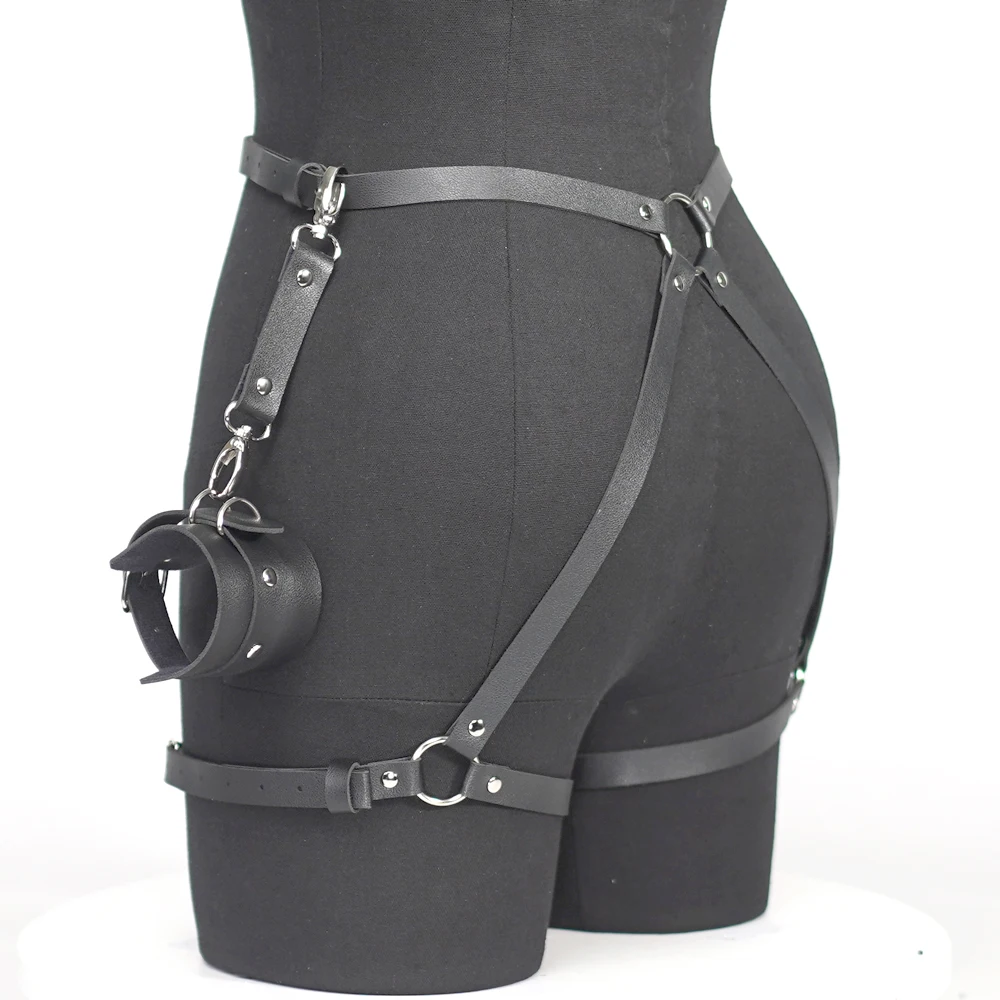 Women Sexy Thigh Garter Leather Lingerie Leg Harness Bdsm Bondage Lingerie Leather Handcuffs Fetish Clothing Exotic Accessoly