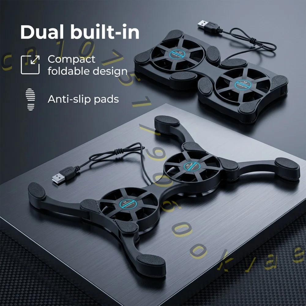 Portable USB Laptop Cooler Folding Octtopus Cooling Pad Dual Fans Black