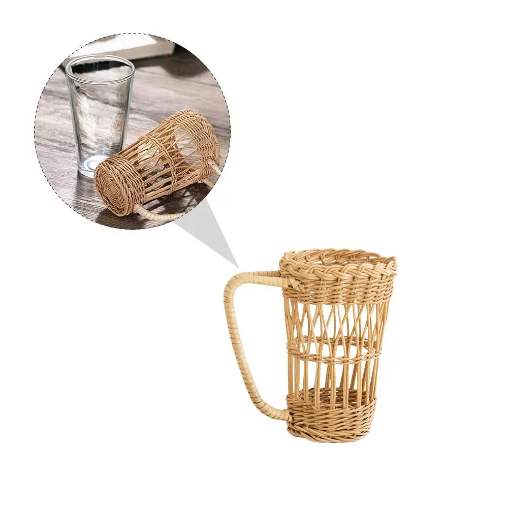 

Rattan Cup Sleeves Wicker Bottle Cozy Mug Holders Anti Scald Handle Design Kitchen Bar Use Water Cup Sleeve