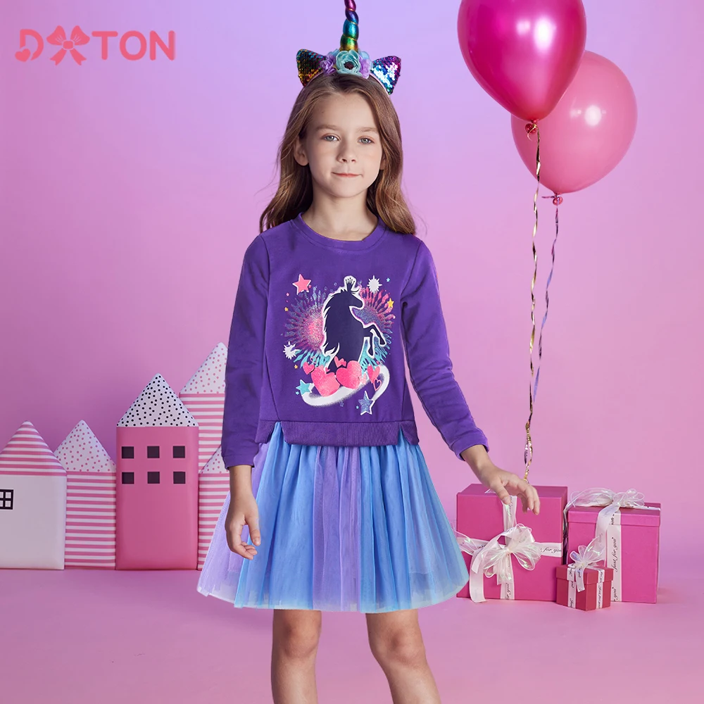 

DXTON Princess Girls Dress Winter Sweater Children's Dress Licorne Toddler Vacation Clothing Heart Patchwork Casual Kids Dresses
