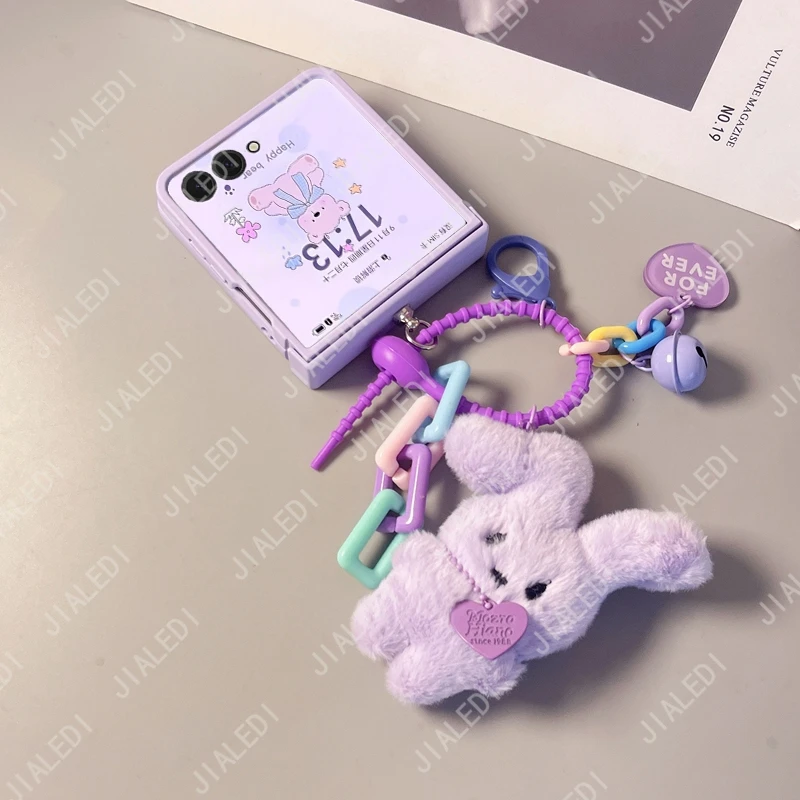 Urocze etui na telefon z zawieszką w kształcie pluszowego królika do Samsung Galaxy Z Flip 8 7 6 5 4 3 Flip6 ZFlip7 7FE — zdjęcie produktu 5