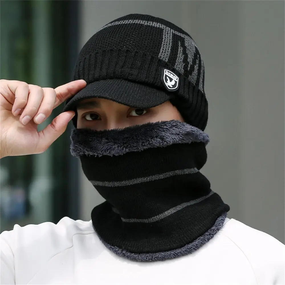 Winter Warm Knitted Hat Cap with Scarf Windproof Hat Scarf Thickened Wool Hat Scarf 2 Pieces Soft Knitted Beanies