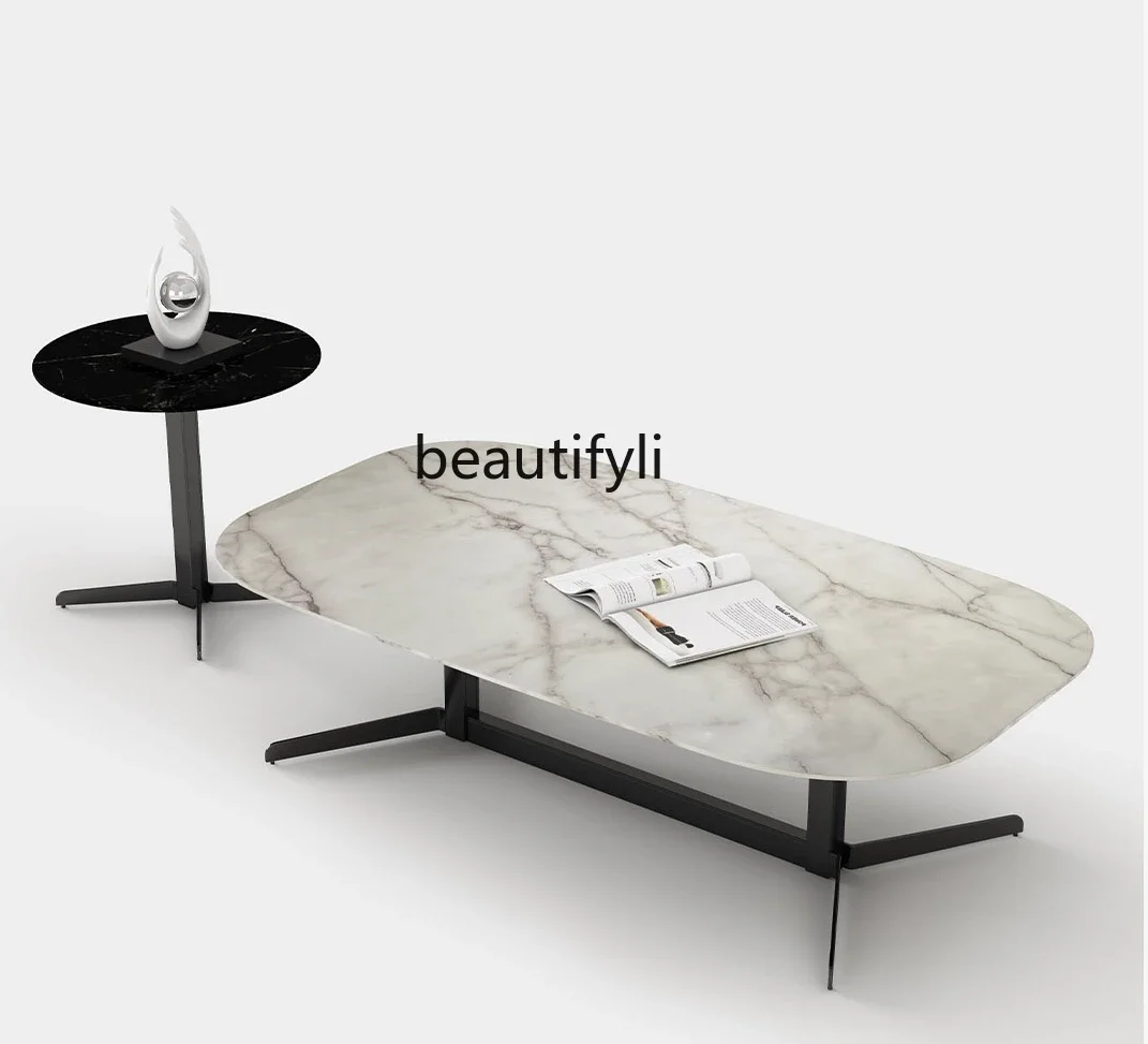

A16 Italian Minimalist White Marble High and Low Tea Table Combination Living Room Designer High-Grade Home Rectangular Tea Tabl